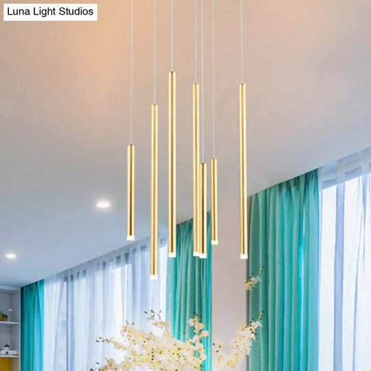 Martina - Brown/Gold Slim Pendant Lighting: Modern 7 Lights Metal Hanging Light