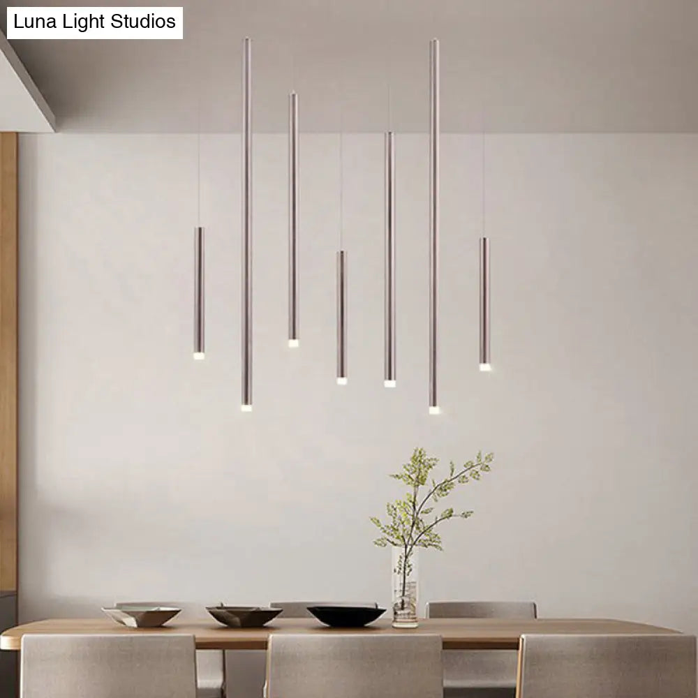 Martina - Brown/Gold Slim Pendant Lighting: Modern 7 Lights Metal Hanging Light Brown / White