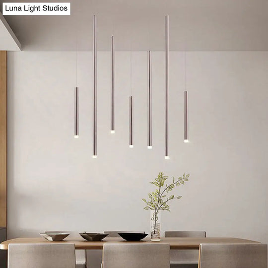 Martina - Brown/Gold Slim Pendant Lighting: Modern 7 Lights Metal Hanging Light Brown / White