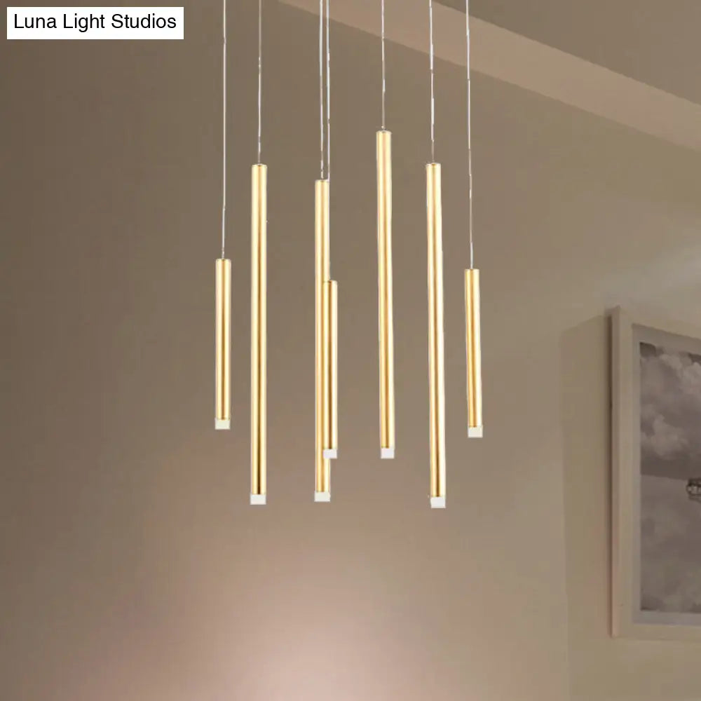 Martina - Brown/Gold Slim Pendant Lighting: Modern 7 Lights Metal Hanging Light Gold / White