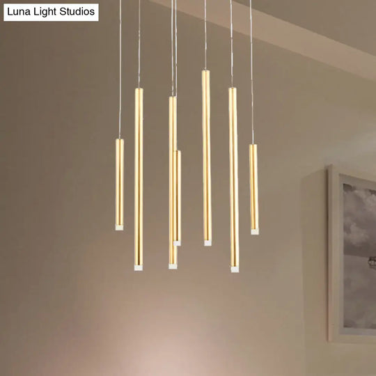 Martina - Brown/Gold Slim Pendant Lighting: Modern 7 Lights Metal Hanging Light Gold / White