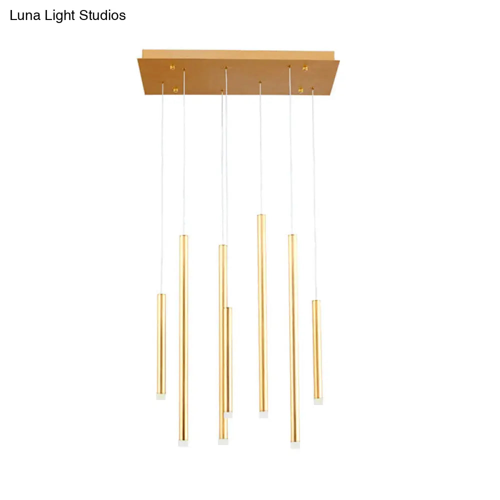 Martina - Brown/Gold Slim Pendant Lighting: Modern 7 Lights Metal Hanging Light