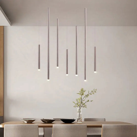 Martina - Brown/Gold Slim Pendant Lighting: Modern 7 Lights Metal Hanging Light Brown / White