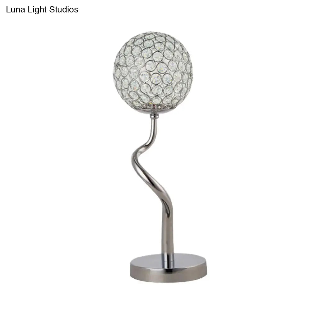 Mary - Contemporary Chrome Globe Nights And Lamp Inserted Crystal Led Bedroom Table Light