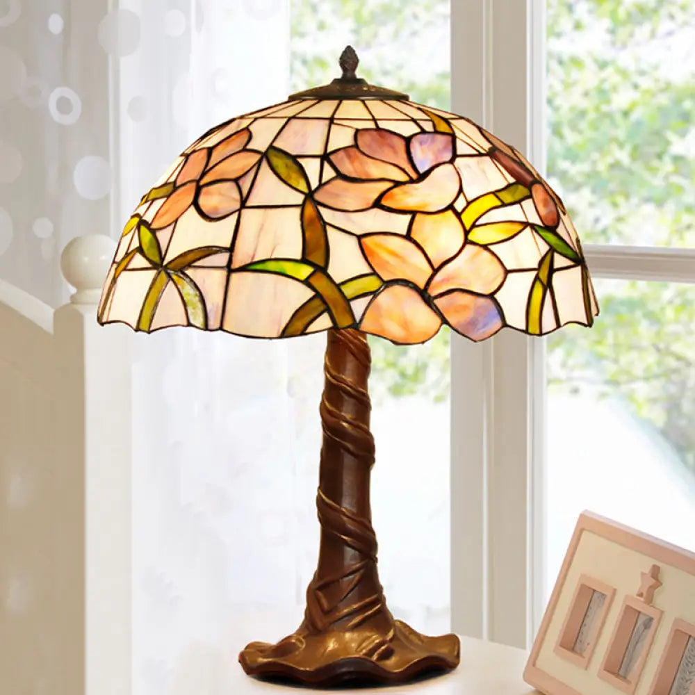 Mary - Tiffany Domed Table Lamp: Coffee 1-Head Cut Glass Pull Chains