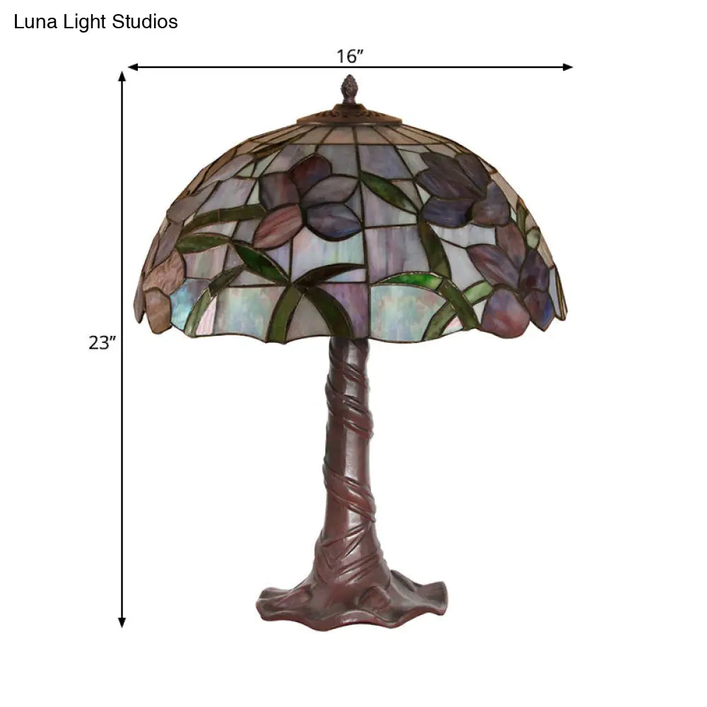 Tiffany Cut Glass Table Lamp With Pull Chains - 1-Head Domed Nightstand Light In Coffee