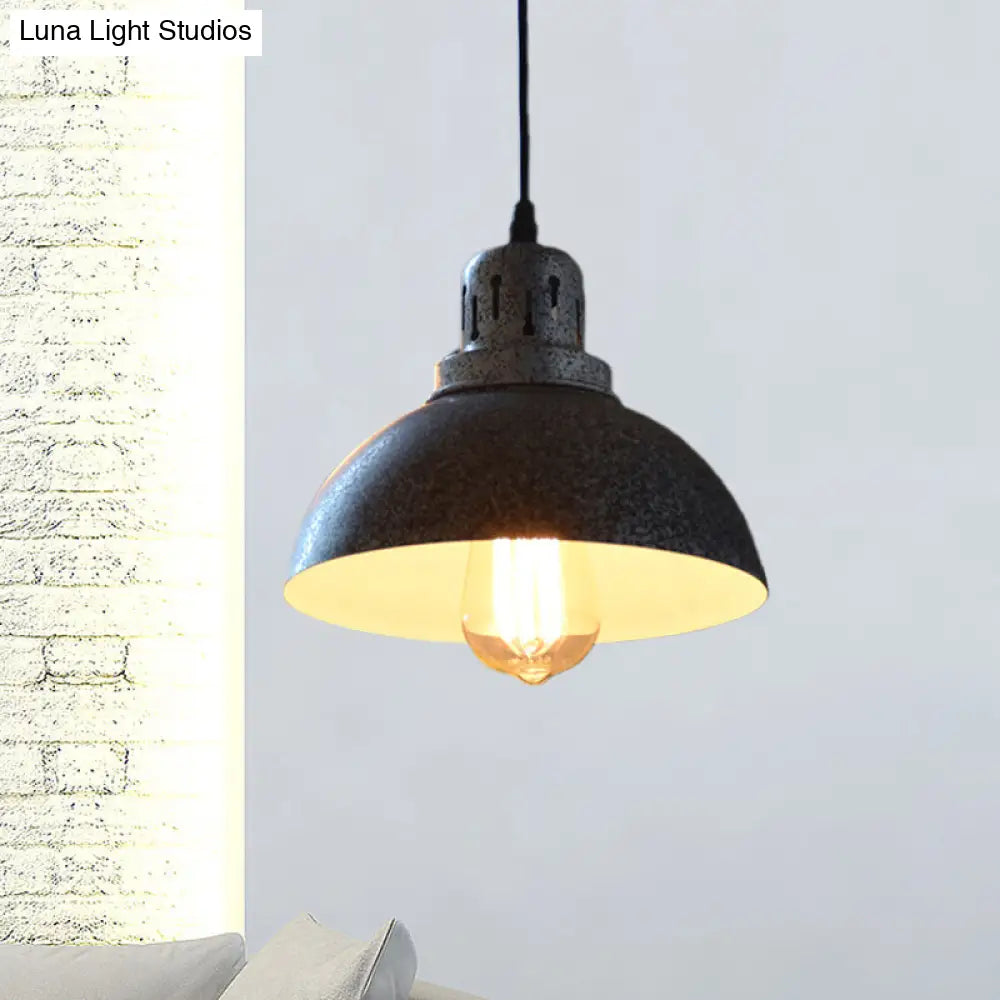 Rustic Matte Black Pendant Lamp - Metallic Domed Ceiling Light 1-Light Suspended Design