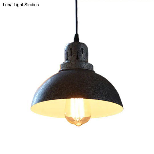 Matte Black Rustic Pendant Lamp - 1-Light Ceiling Lighting With Metallic Domed Design