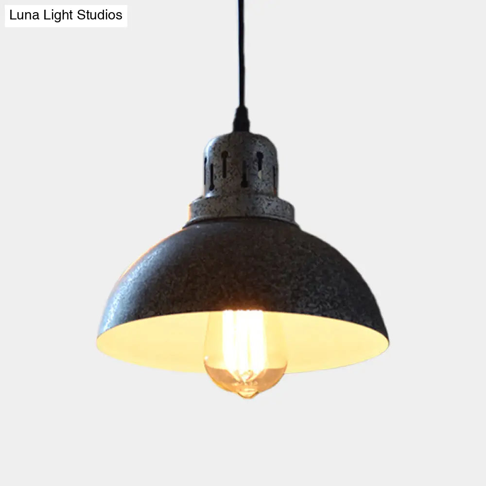 Rustic Matte Black Pendant Lamp - Metallic Domed Ceiling Light 1-Light Suspended Design