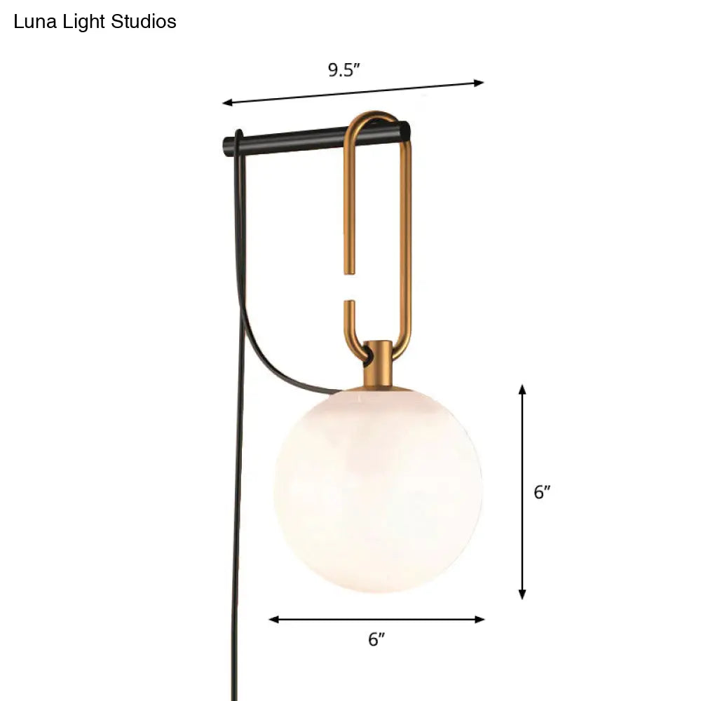 Matte White Glass Sconce Light - Global Simplicity Black & Gold Wall Mount Lamp