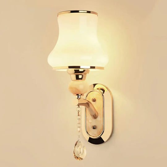 Matte White Glass Wall Sconce With Flared Mount And Gold Finish / Solid Color