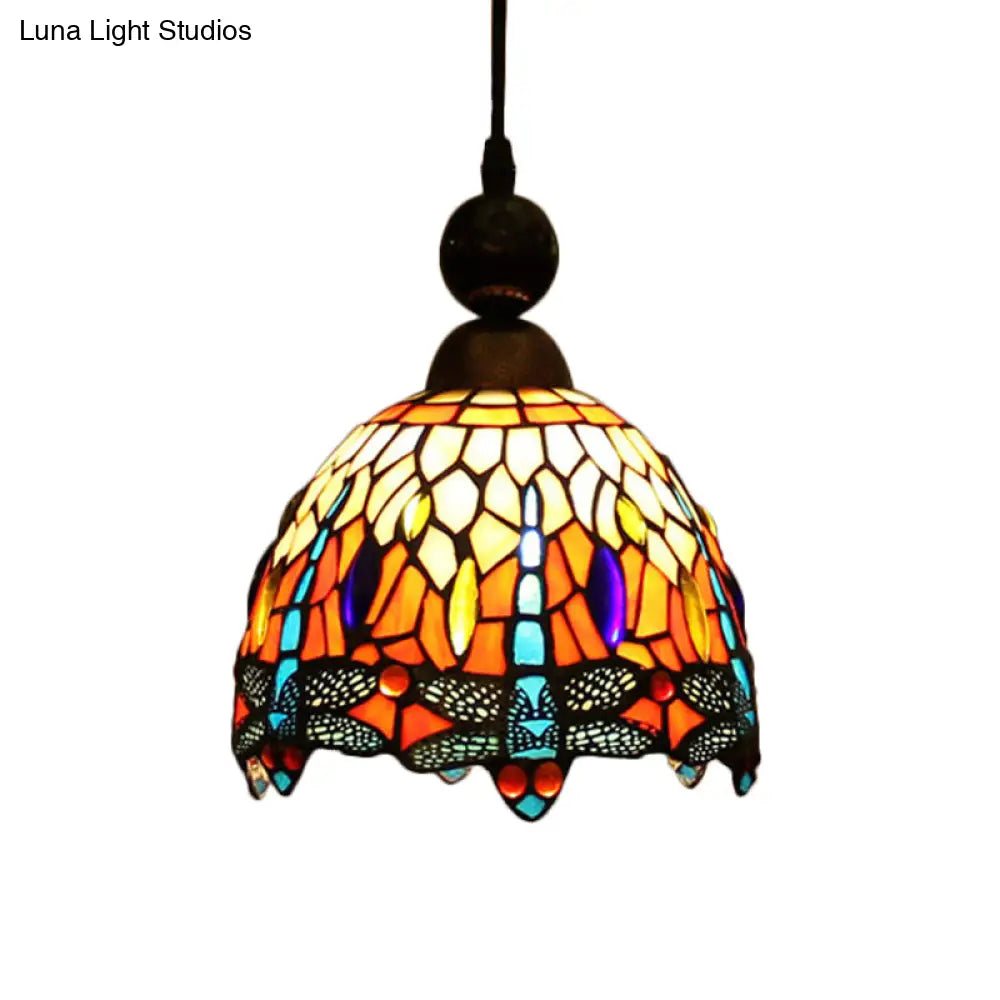 Mediteranean Dragonfly Cut Glass Pendant Lamp In Black/Red/Yellow - Perfect For Corridors