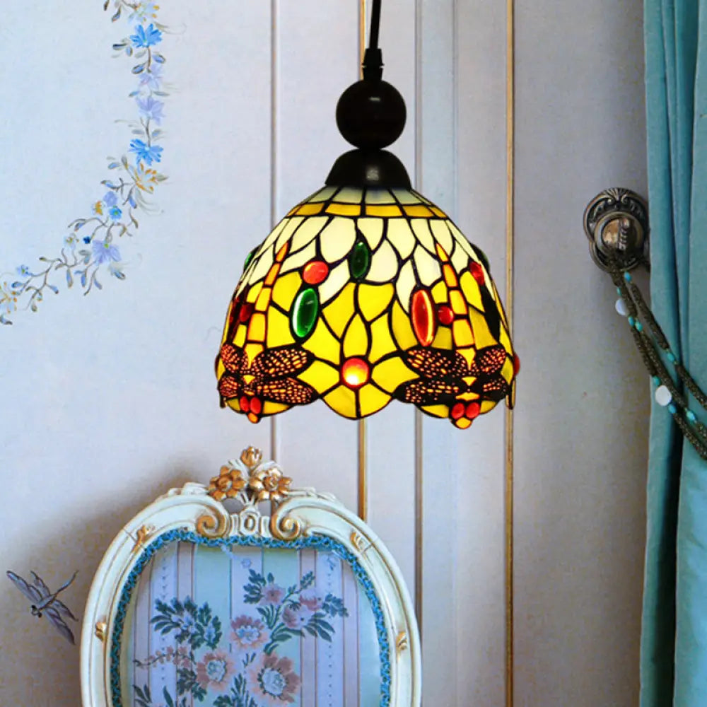 Mediteranean Dragonfly Cut Glass Pendant Lamp In Black/Red/Yellow - Perfect For Corridors Black