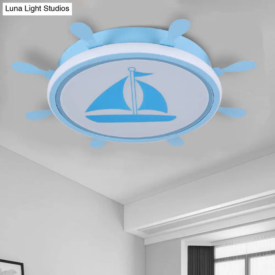 Mediterranean Acrylic Led Bedroom Flushmount With Sailboat Pattern | Rudder Flush-Mount Light