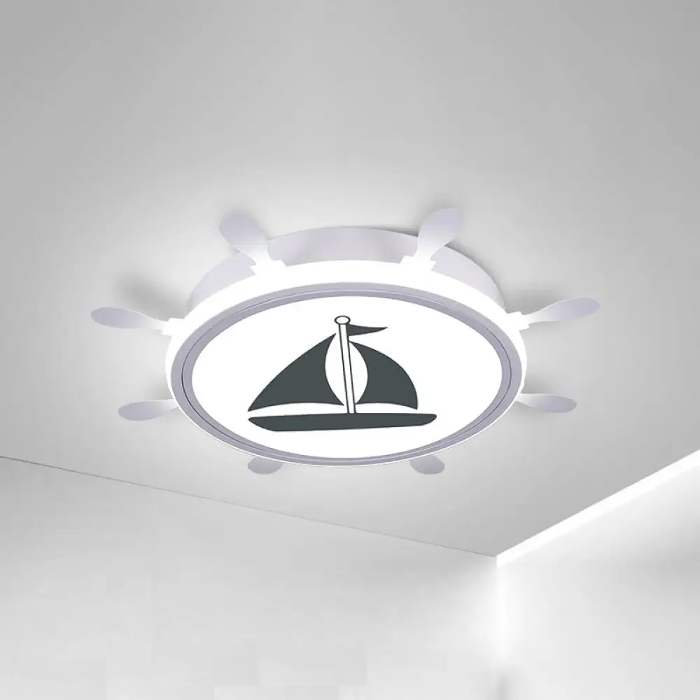 Mediterranean Acrylic Led Bedroom Flushmount With Sailboat Pattern | Rudder Flush - Mount Light