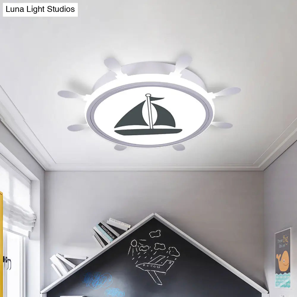 Mediterranean Acrylic Led Bedroom Flushmount With Sailboat Pattern | Rudder Flush - Mount Light