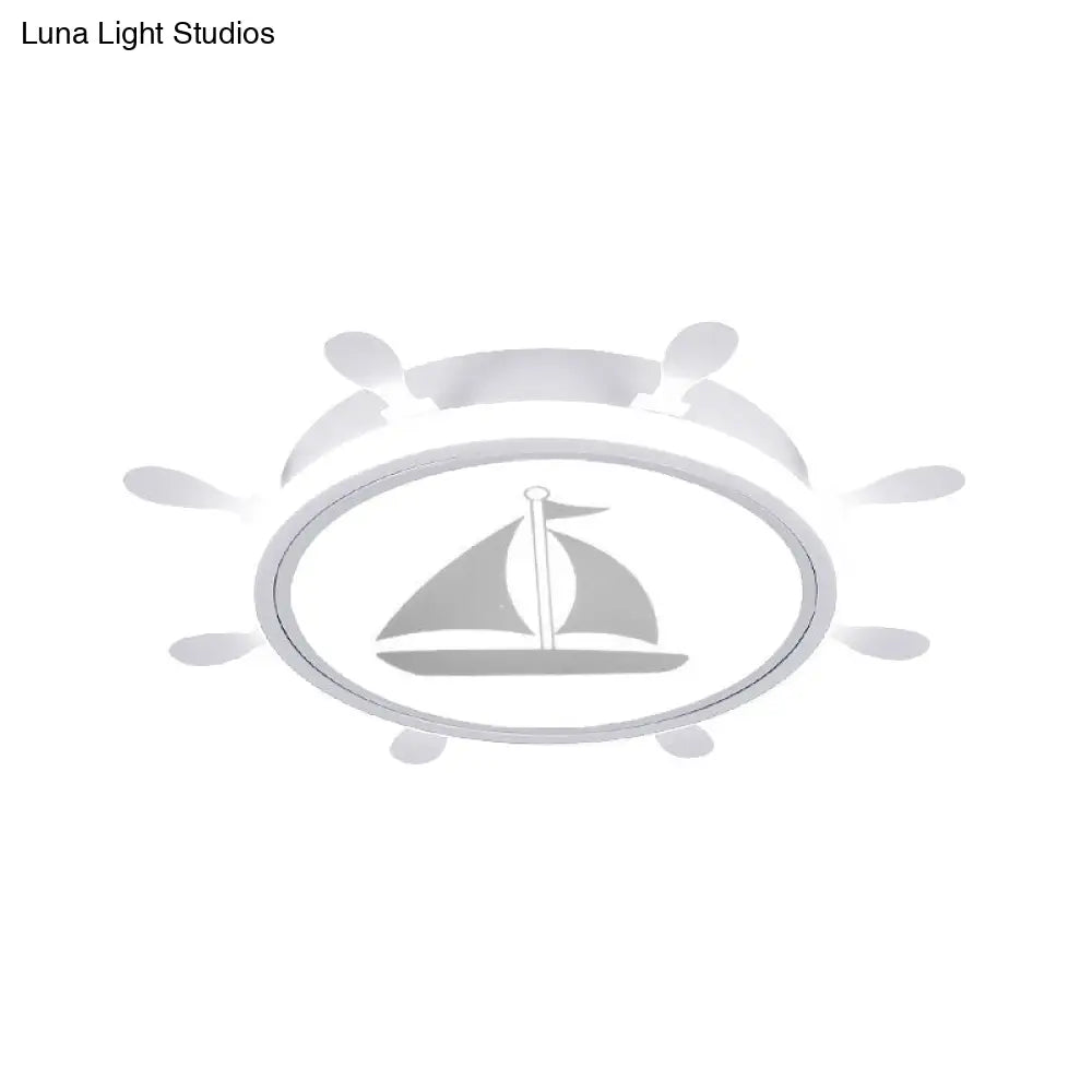 Mediterranean Acrylic Led Bedroom Flushmount With Sailboat Pattern | Rudder Flush-Mount Light