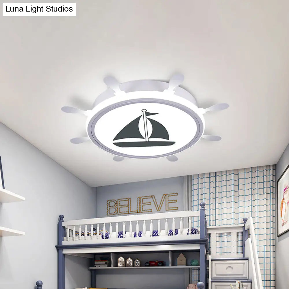 Mediterranean Acrylic Led Bedroom Flushmount With Sailboat Pattern | Rudder Flush-Mount Light