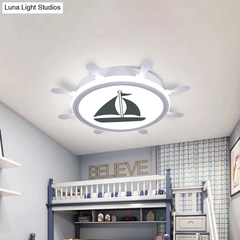 Mediterranean Acrylic Led Bedroom Flushmount With Sailboat Pattern | Rudder Flush - Mount Light