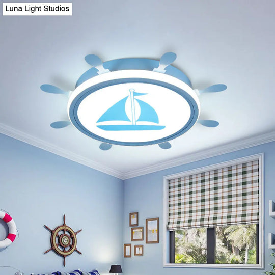 Mediterranean Acrylic Led Bedroom Flushmount With Sailboat Pattern | Rudder Flush-Mount Light