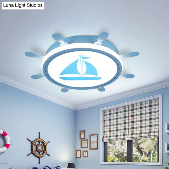 Mediterranean Acrylic Led Bedroom Flushmount With Sailboat Pattern | Rudder Flush - Mount Light