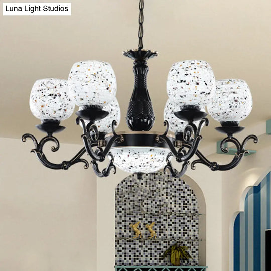 Mediterranean Arched Stained Glass Pendant Chandelier 4/6/9 Lights Black Ceiling Light 7 /