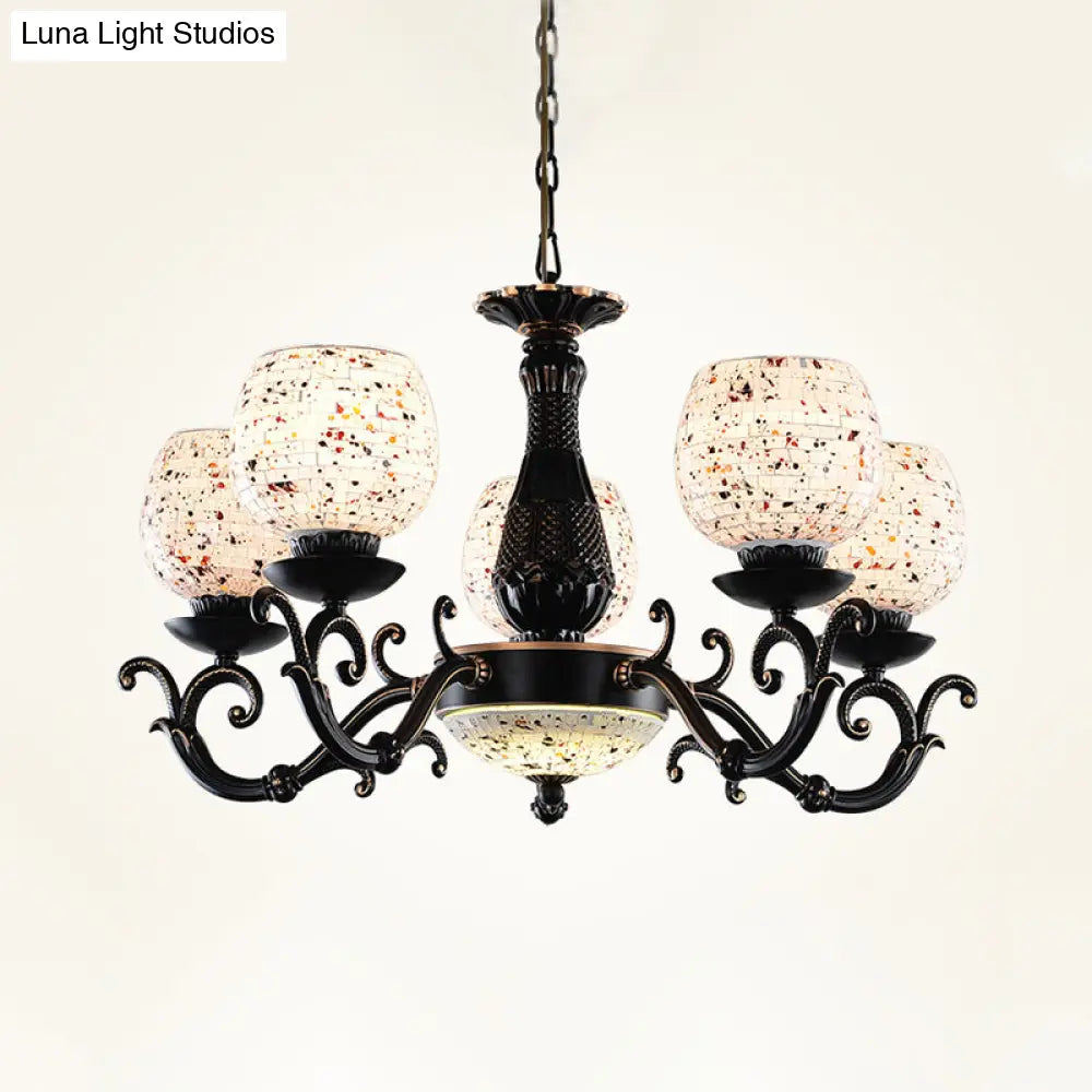 Mediterranean Arched Stained Glass Pendant Chandelier - 4/6/9 Lights Black Finish