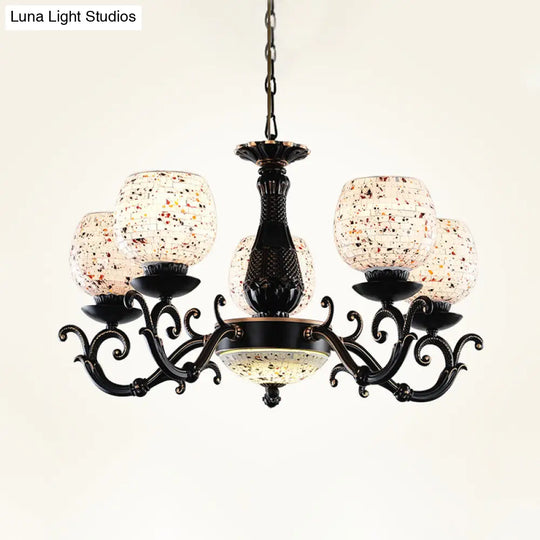 Mediterranean Arched Stained Glass Pendant Chandelier - 4/6/9 Lights Black Finish