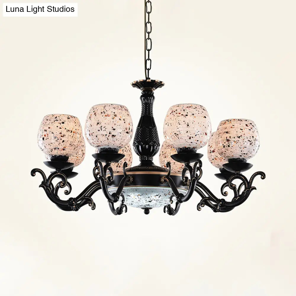 Mediterranean Arched Stained Glass Pendant Chandelier - 4/6/9 Lights Black Finish