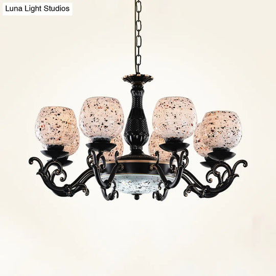 Mediterranean Arched Stained Glass Pendant Chandelier - 4/6/9 Lights Black Finish