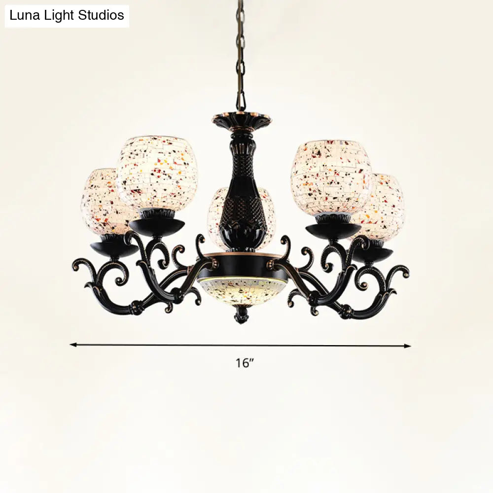 Mediterranean Arched Stained Glass Pendant Chandelier - 4/6/9 Lights Black Finish