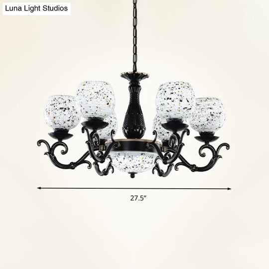 Mediterranean Arched Stained Glass Pendant Chandelier - 4/6/9 Lights Black Finish