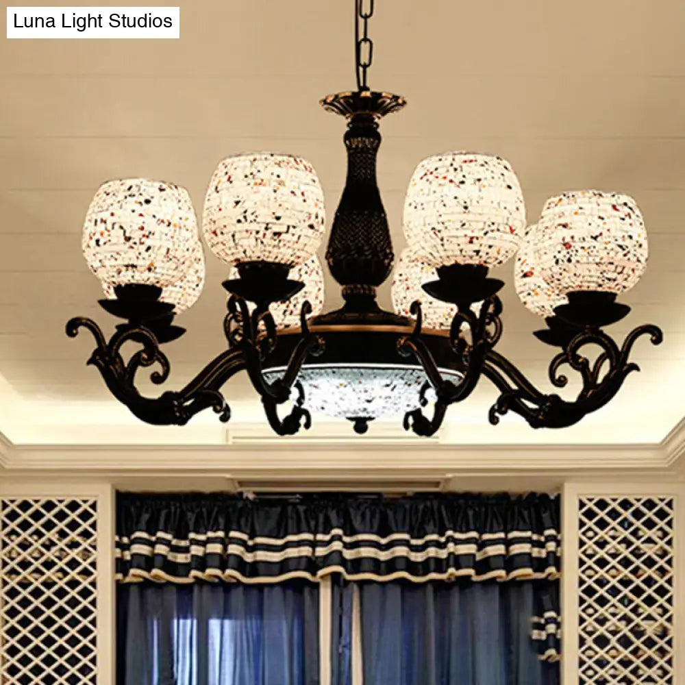 Mediterranean Arched Stained Glass Pendant Chandelier 4/6/9 Lights Black Ceiling Light 9 /