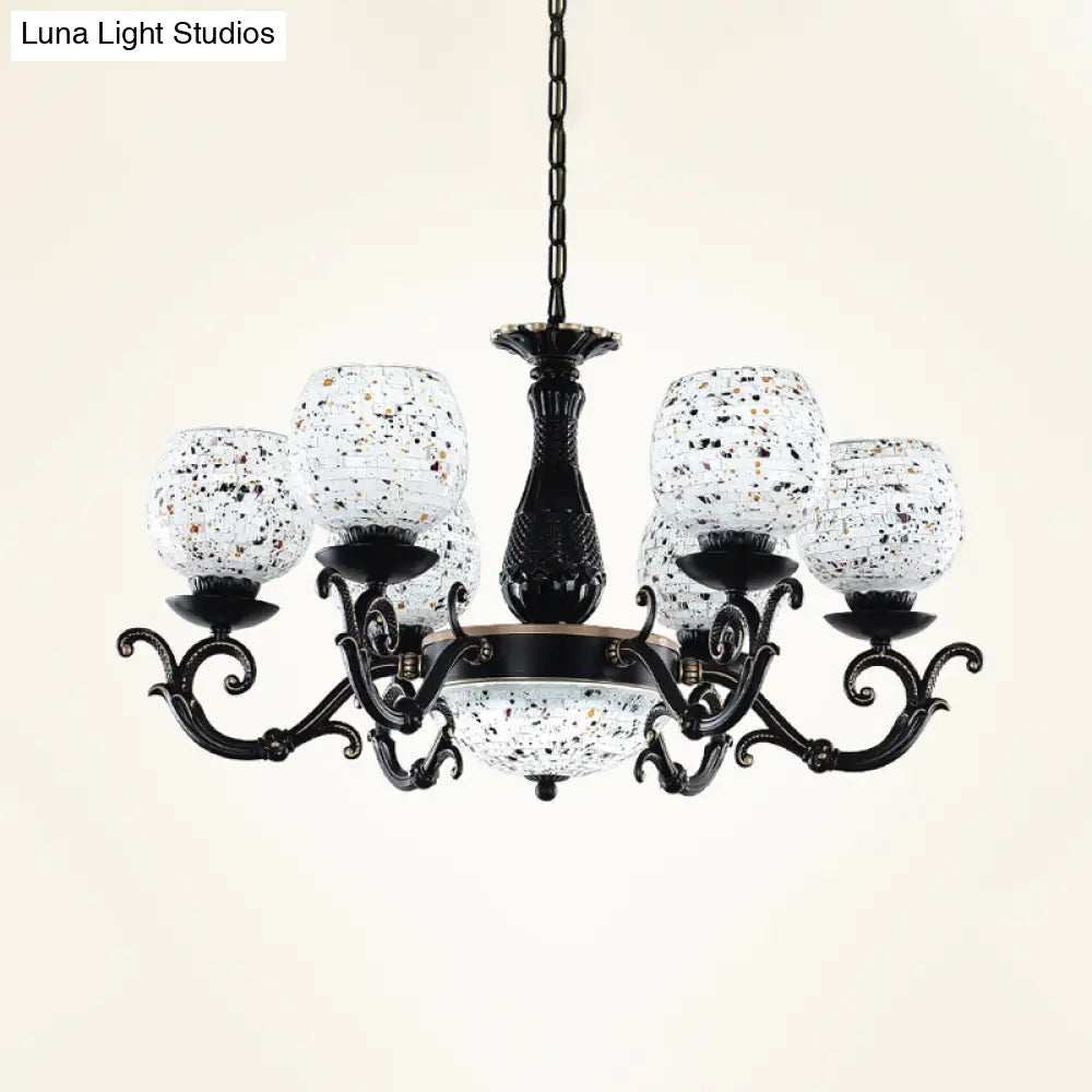 Mediterranean Arched Stained Glass Pendant Chandelier - 4/6/9 Lights Black Finish