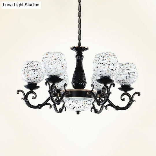 Mediterranean Arched Stained Glass Pendant Chandelier - 4/6/9 Lights Black Finish