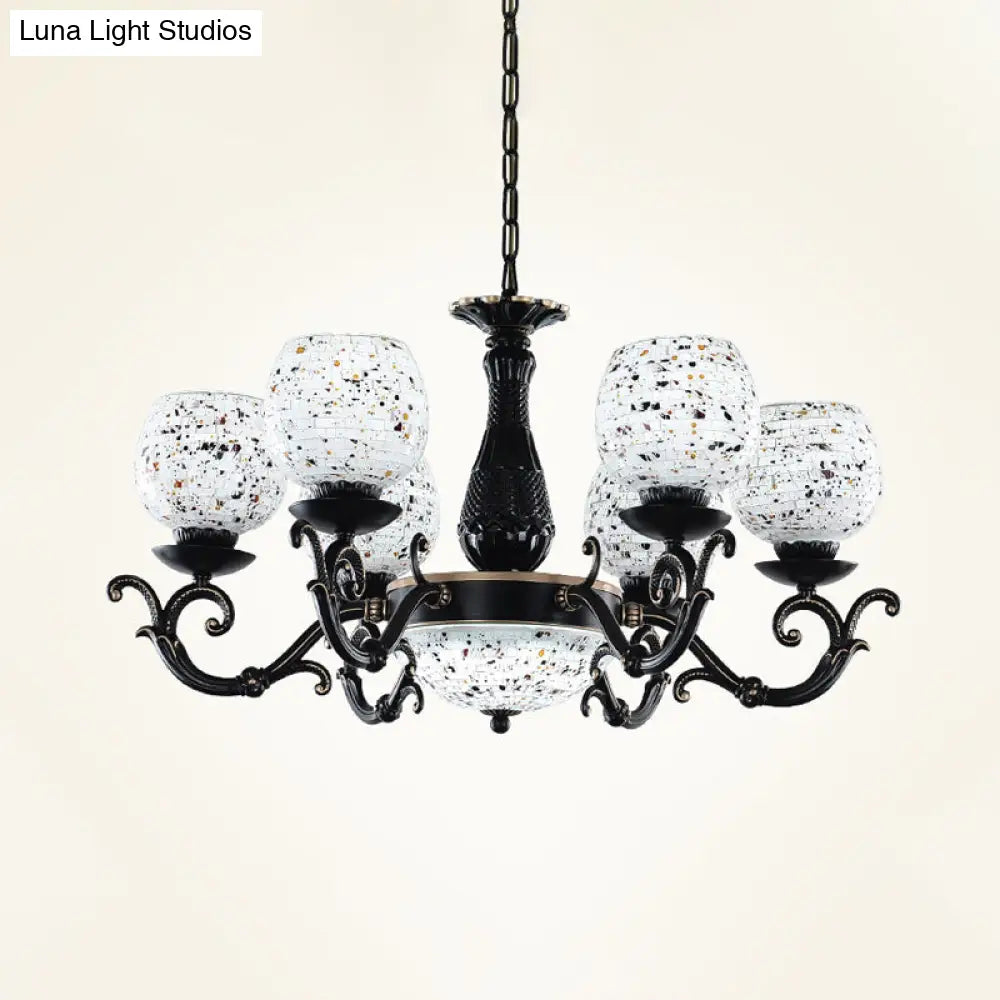 Mediterranean Arched Stained Glass Pendant Chandelier 4/6/9 Lights Black Ceiling Light