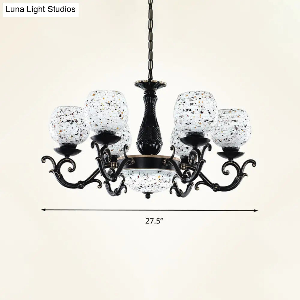 Mediterranean Arched Stained Glass Pendant Chandelier 4/6/9 Lights Black Ceiling Light