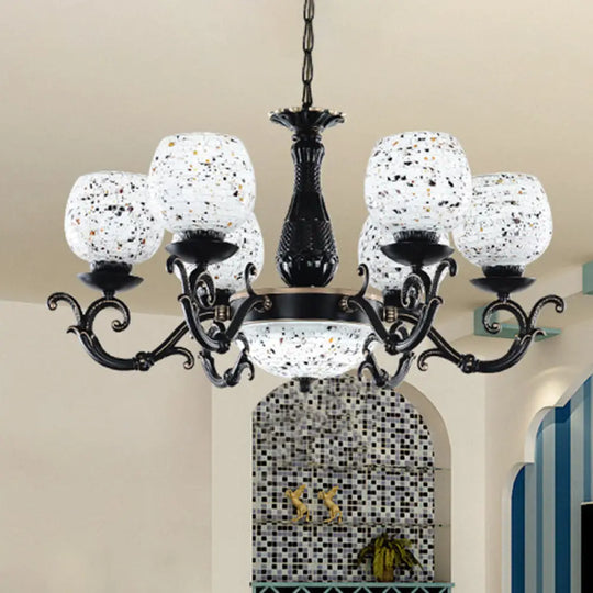 Mediterranean Arched Stained Glass Pendant Chandelier - 4/6/9 Lights Black Finish 7 /