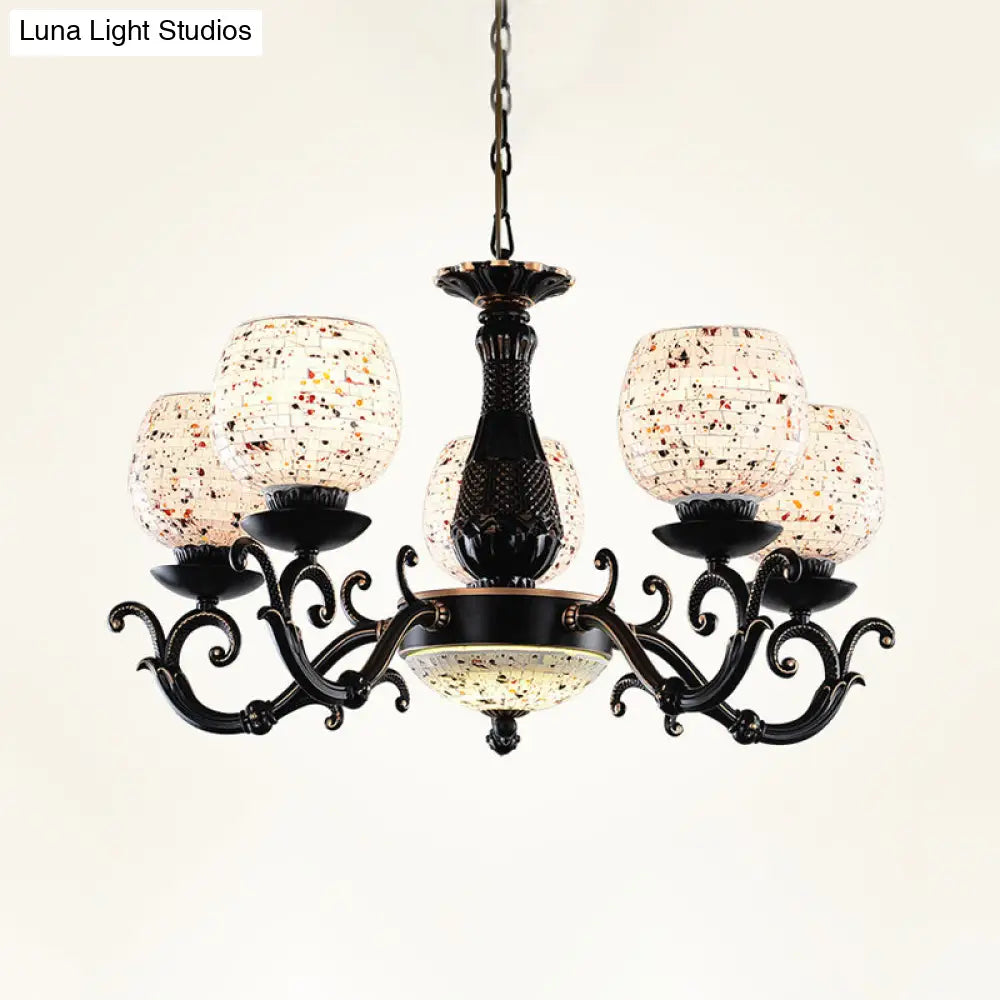 Mediterranean Arched Stained Glass Pendant Chandelier 4/6/9 Lights Black Ceiling Light