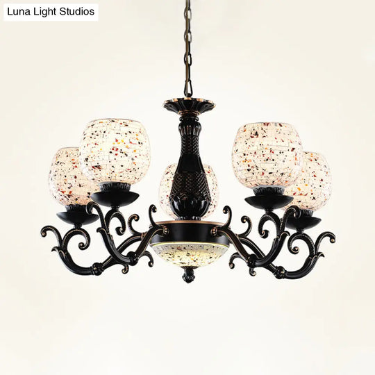 Mediterranean Arched Stained Glass Pendant Chandelier 4/6/9 Lights Black Ceiling Light