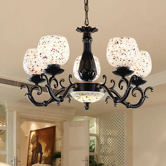 Mediterranean Arched Stained Glass Pendant Chandelier - 4/6/9 Lights Black Finish 6 /