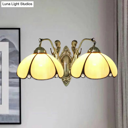 Mediterranean Beige Glass Wall Sconce With Mermaid Arm For Bathroom