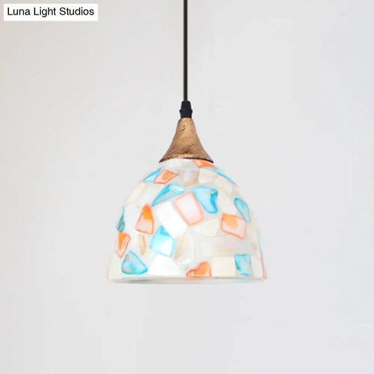 Mediterranean Beige Shell Bell Hanging Lamp With Mosaic Effect - Kitchen Pendant Lighting