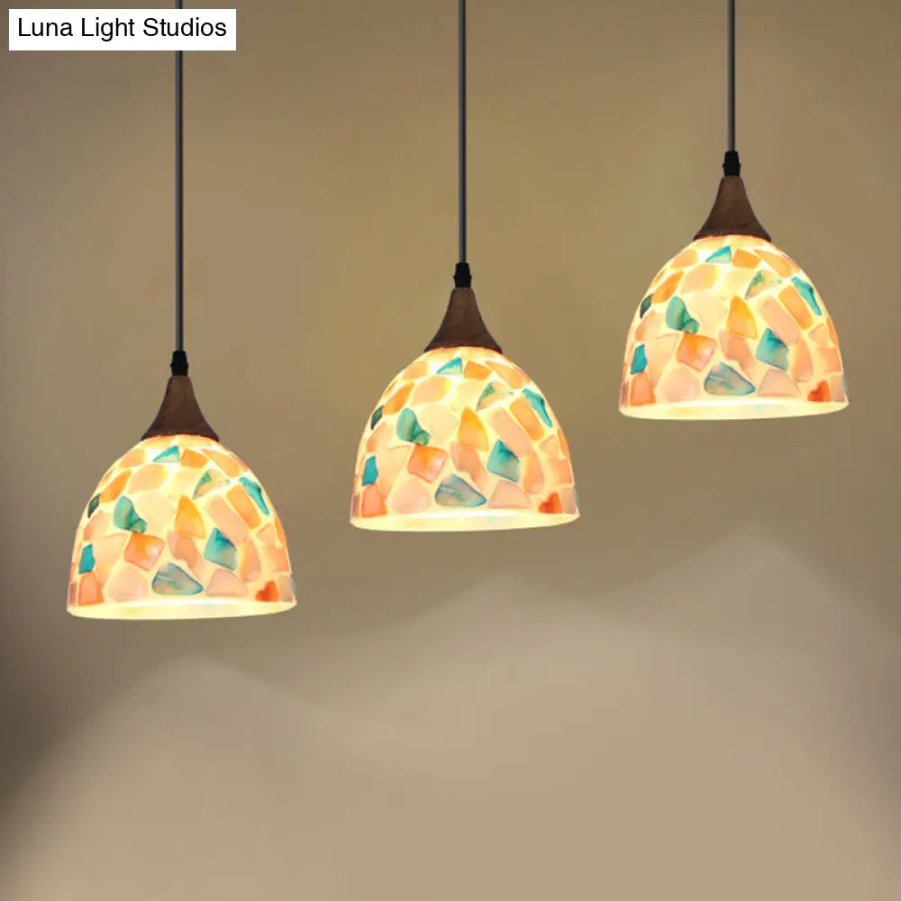 Mediterranean Beige Shell Bell Hanging Lamp With Mosaic Effect - Kitchen Pendant Lighting