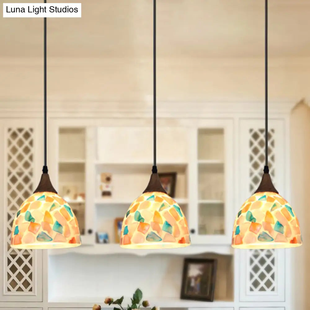 Mediterranean Beige Shell Bell Hanging Lamp With Mosaic Effect - Kitchen Pendant Lighting