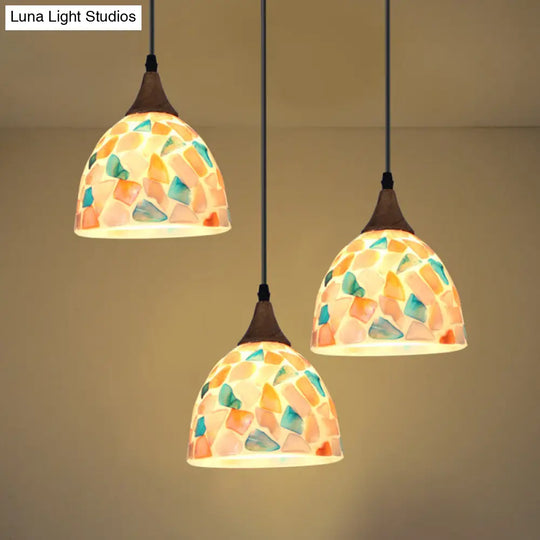 Mediterranean Beige Shell Bell Hanging Lamp With Mosaic Effect - Kitchen Pendant Lighting 3 / Round