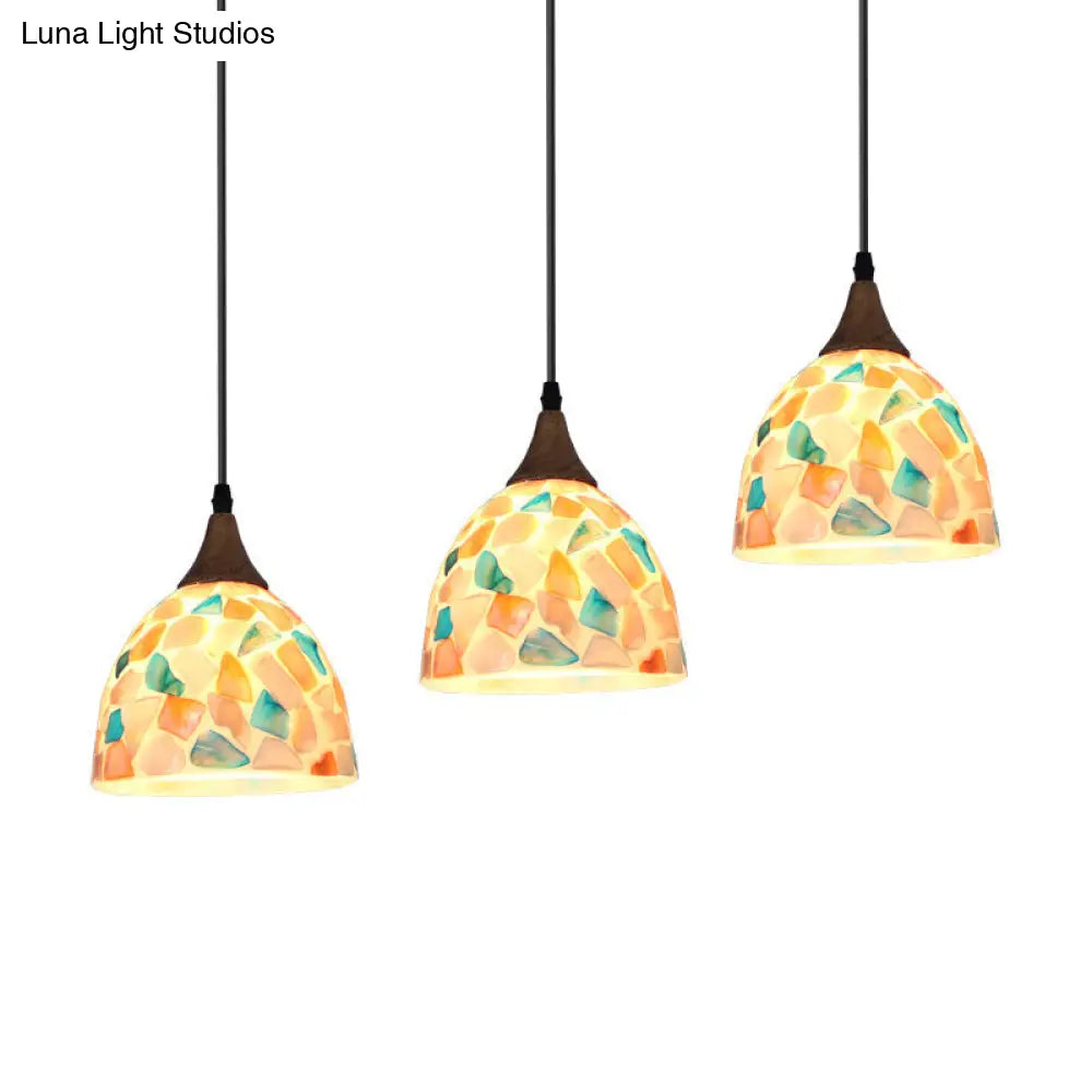 Mediterranean Beige Shell Bell Hanging Lamp With Mosaic Effect - Kitchen Pendant Lighting