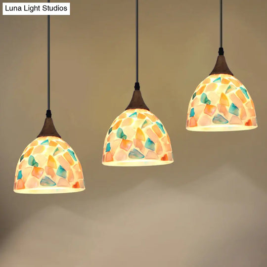 Mediterranean Beige Shell Bell Hanging Lamp With Mosaic Effect - Kitchen Pendant Lighting