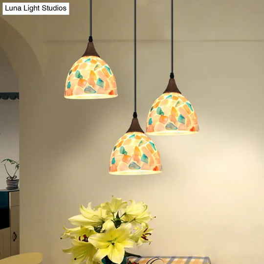 Mediterranean Beige Shell Mosaic Bell Hanging Lamp - Kitchen Pendant Lighting