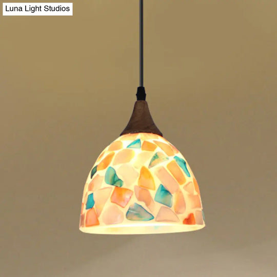 Mediterranean Beige Shell Bell Hanging Lamp With Mosaic Effect - Kitchen Pendant Lighting